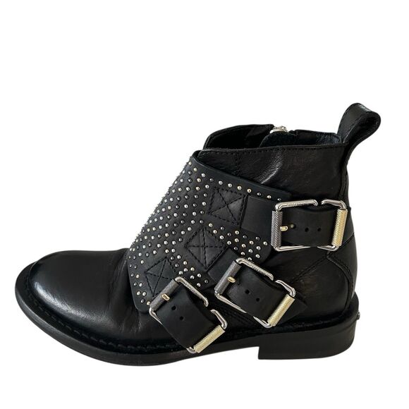 ZADIG & VOLTAIRE PARIS STUDDED HARNESS LEATHER ANKLE BOOTIES SZ 36 5.5 Steampunk - Picture 1 of 14